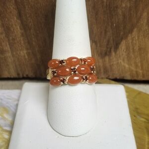 14KT Yellow Gold Orange Jade & Garnet Ring Sz 10